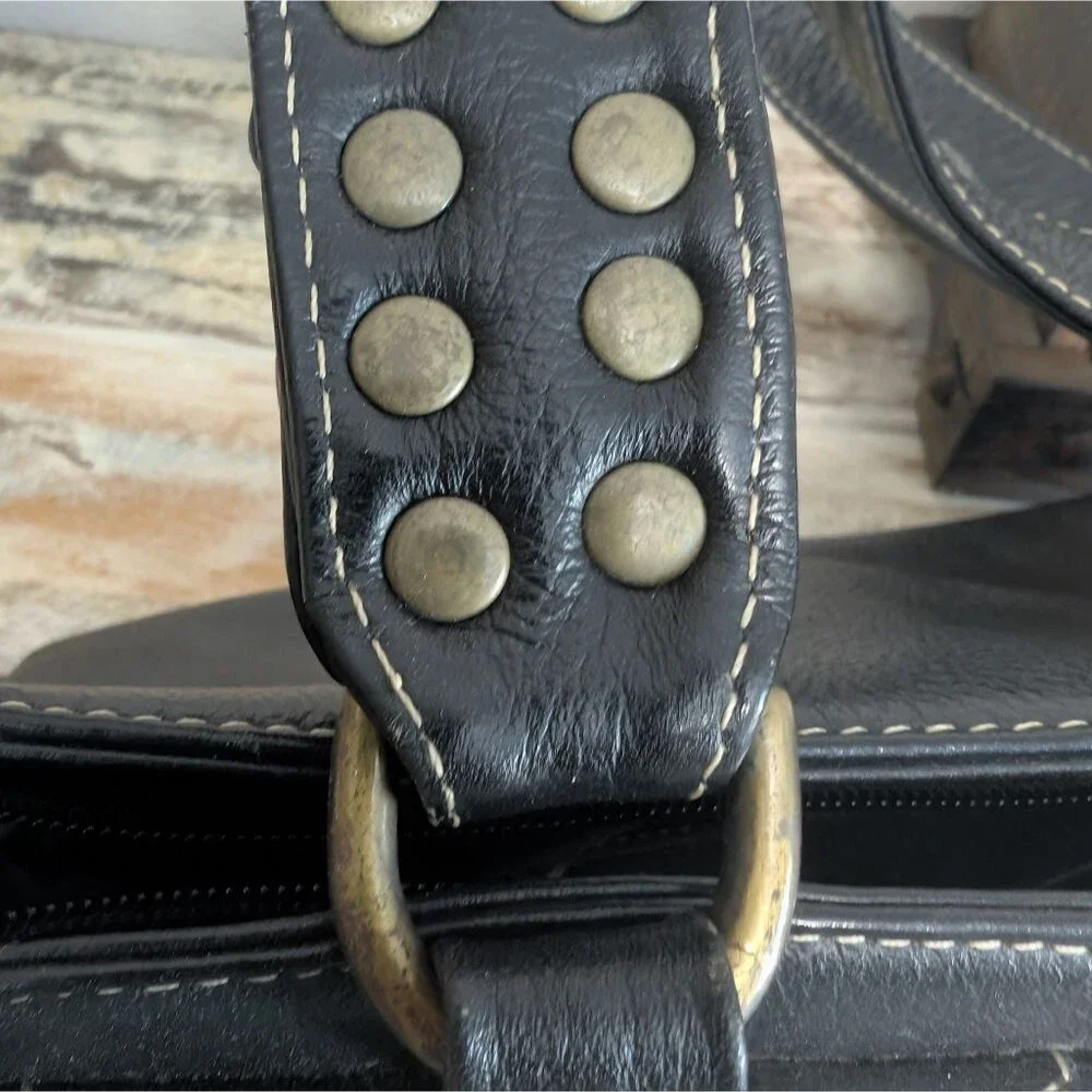 Vintage Esprit Black Studded Leather Shoulder Bag